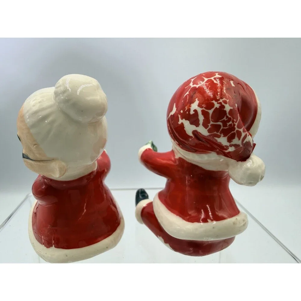 Vintage MCM JAPAN Santa & Mrs Claus Ceramic Candle Hugger Figurines Christmas